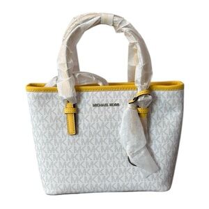 MICHAEL KORS Jet Set Travel Small Top Zip Tote Crossbody Bag White Yellow NEW